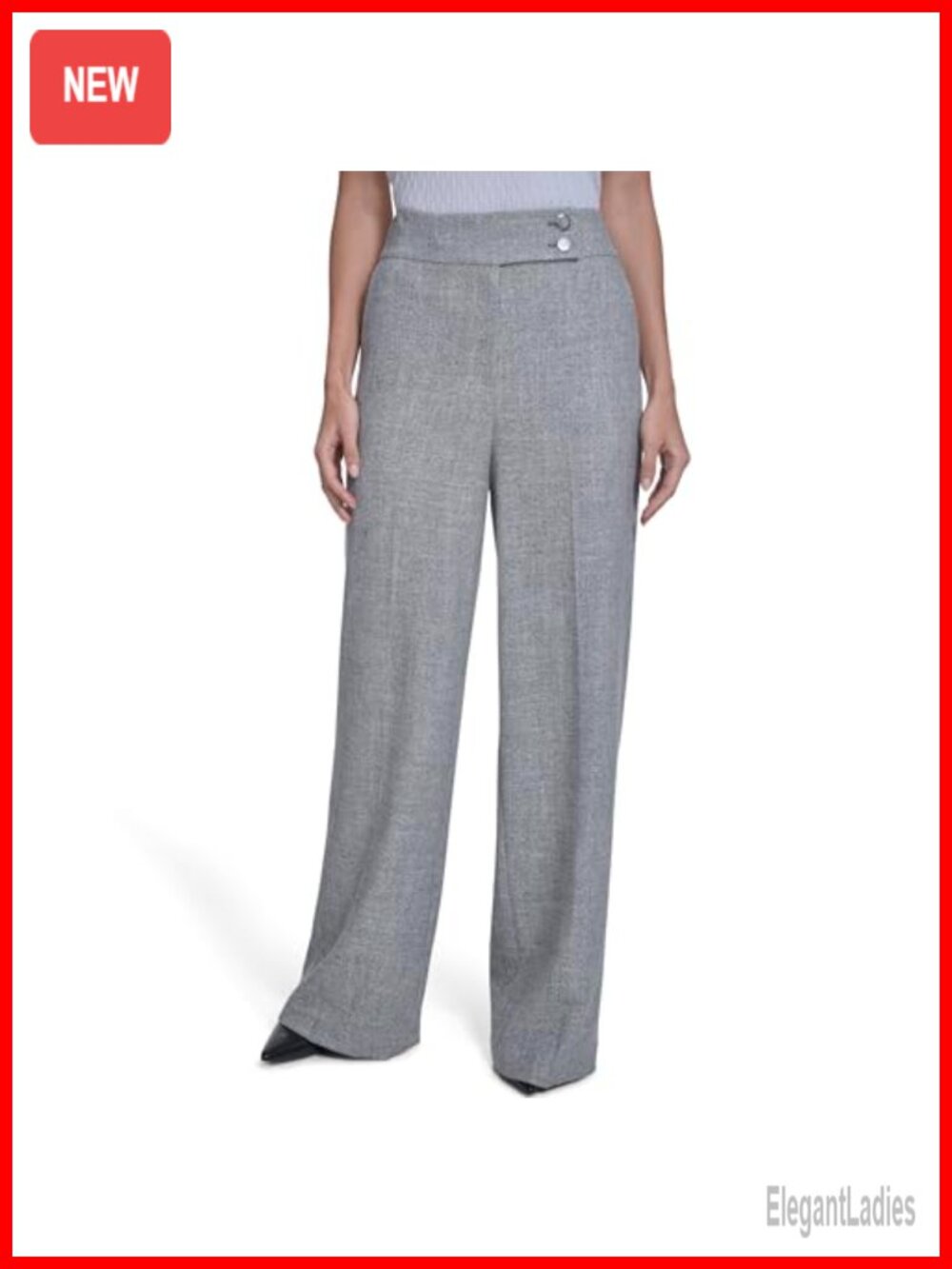 Calvin Klein Wide Leg Button Closure Pants Mid Rise Regular Fit Trousers